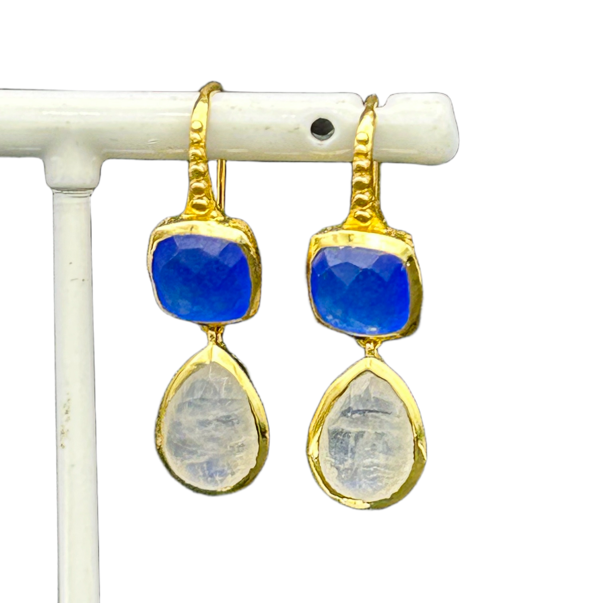 ATHENA 'Charis'ダブルストーンドロップピアス : ブルージェイド