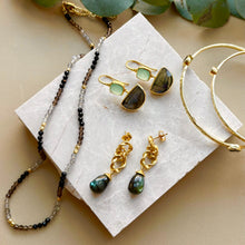 画像をギャラリービューアに読み込む, ATHENA ‘Charis’ダブルストーンハーフムーンドロップピアス : アクアカルセドニー&ラブラドライト