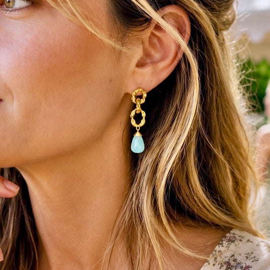 ATHENA ‘Moirai’ダブルツイステッドループドロップピアス : アクアカルセドニー