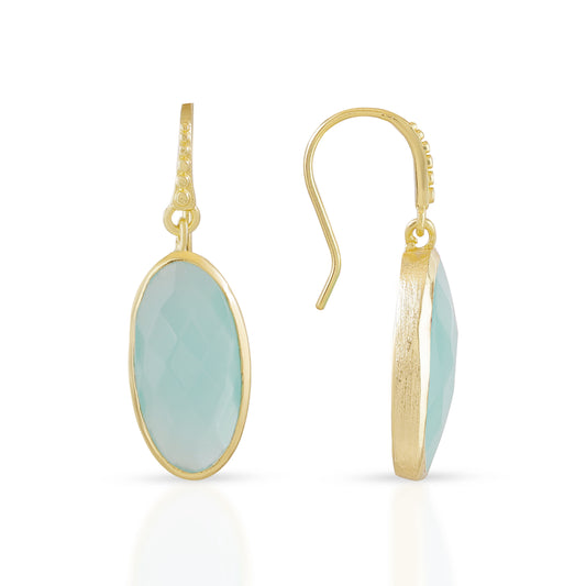 Charis オーバルジェムストーンドロップピアス : アクアカルセドニー