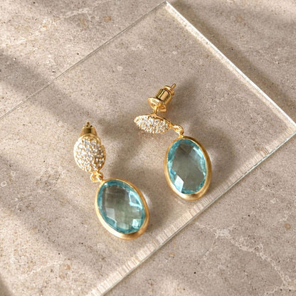 Scintilla パヴェジェムストーン ドロップピアス ブルートパーズ、キュービックジルコニア