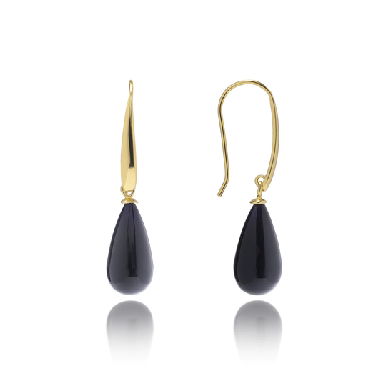 ATHENA ‘Hera’ポリッシュストーンドロップピアス: ブラックオニキス