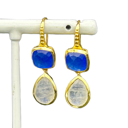 ATHENA ‘Charis’ダブルストーンドロップピアス : ブルージェイド&ムーンストーン