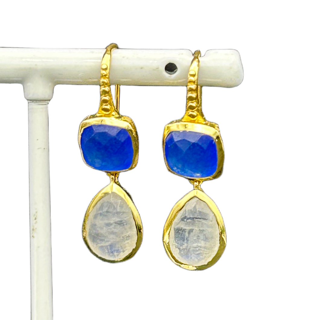 ATHENA ‘Charis’ダブルストーンドロップピアス : ブルージェイド&ムーンストーン