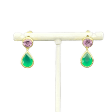 画像をギャラリービューアに読み込む, ATHENA ダブルジェムストーンスタッドピアス：グリーンオニキス＆アメシスト