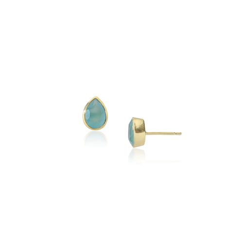 ATHENA 'Simi'ジェムストーンスタッドピアス : アクアカルセドニー