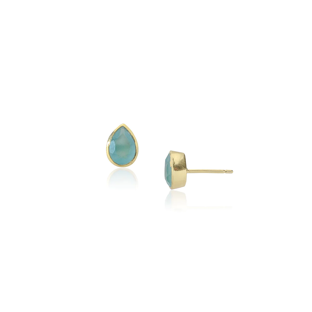 ATHENA 'Simi'ジェムストーンスタッドピアス : アクアカルセドニー