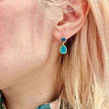 画像をギャラリービューアに読み込む, Iris ダブルジェムストーンスタッドピアス：アクアカルセドニー＆アイオライト