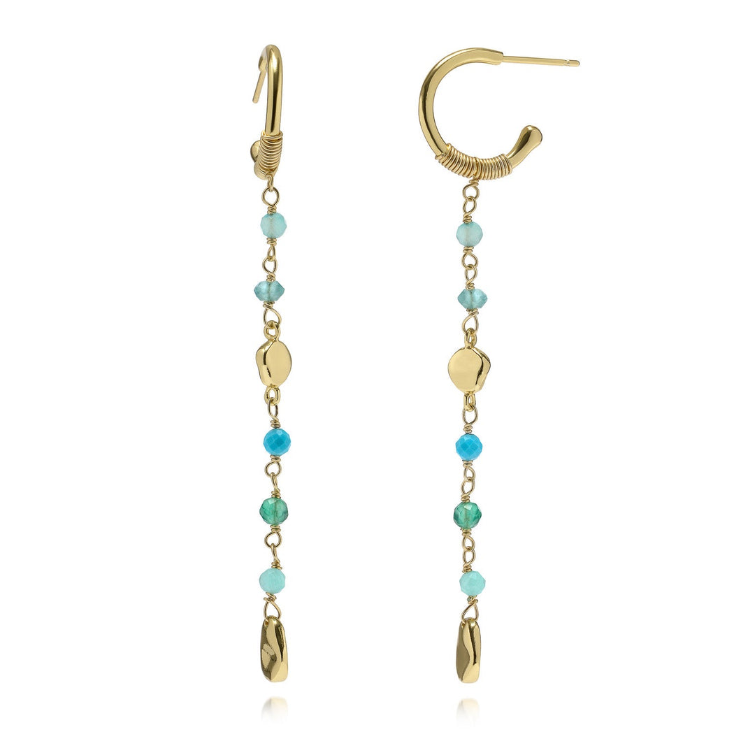 ATHENA 'Sofia' スモールフープ ストーンビーズゴールドナゲットピアス : アクアミックス