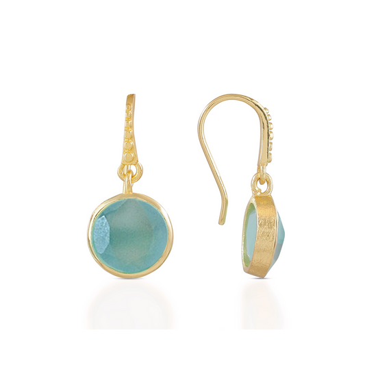 Charis ラウンドジェムストーンドロップピアス : アクアカルセドニー