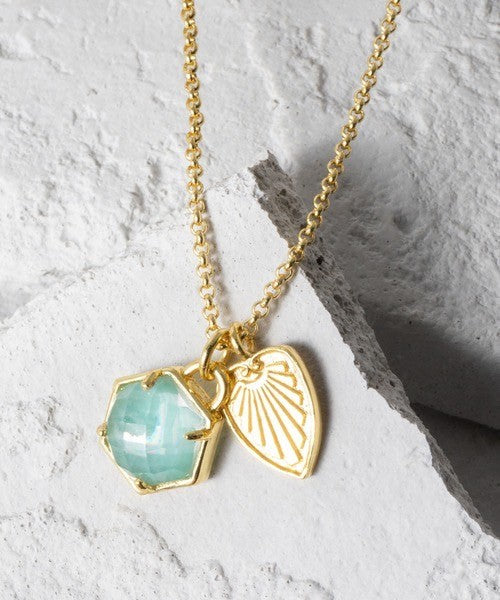 ATHENA 'THEA'パームリーフチャーム付ヘキサゴンペンダントネックレス