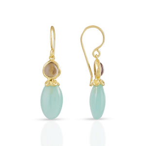 ATHENA 'Persephone' ダブルジェムストーンドロップピアス : アクアカルセドニー&スモーキークオーツ