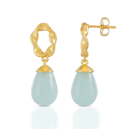 ATHENA ‘Moirai’ツイステッドループドロップピアス : アクアカルセドニー