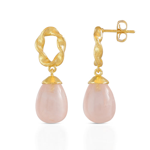 ATHENA ‘Moirai’ツイステッドループドロップピアス : ローズクオーツ