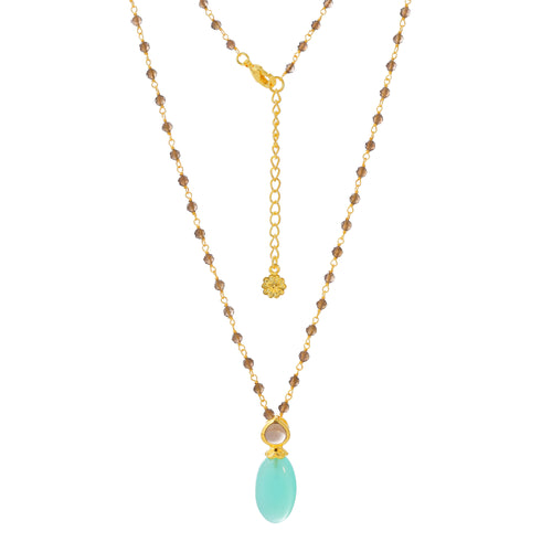 ATHENA 'Persephone' ダブルジェムストーンビーズネックレス : アクアカルセドニー&スモーキークオーツ