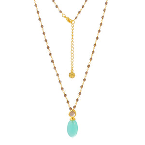 ATHENA 'Persephone' ダブルジェムストーンビーズネックレス : アクアカルセドニー&スモーキークオーツ