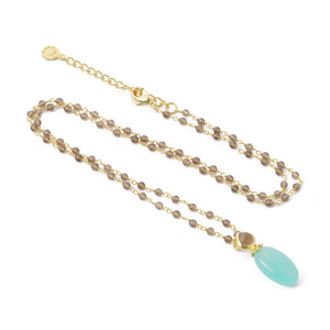 ATHENA 'Persephone' ダブルジェムストーンビーズネックレス : アクアカルセドニー&スモーキークオーツ