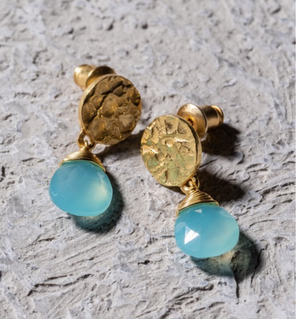 ATHENA 'Kate' スモールドロップピアス : アクアカルセドニー