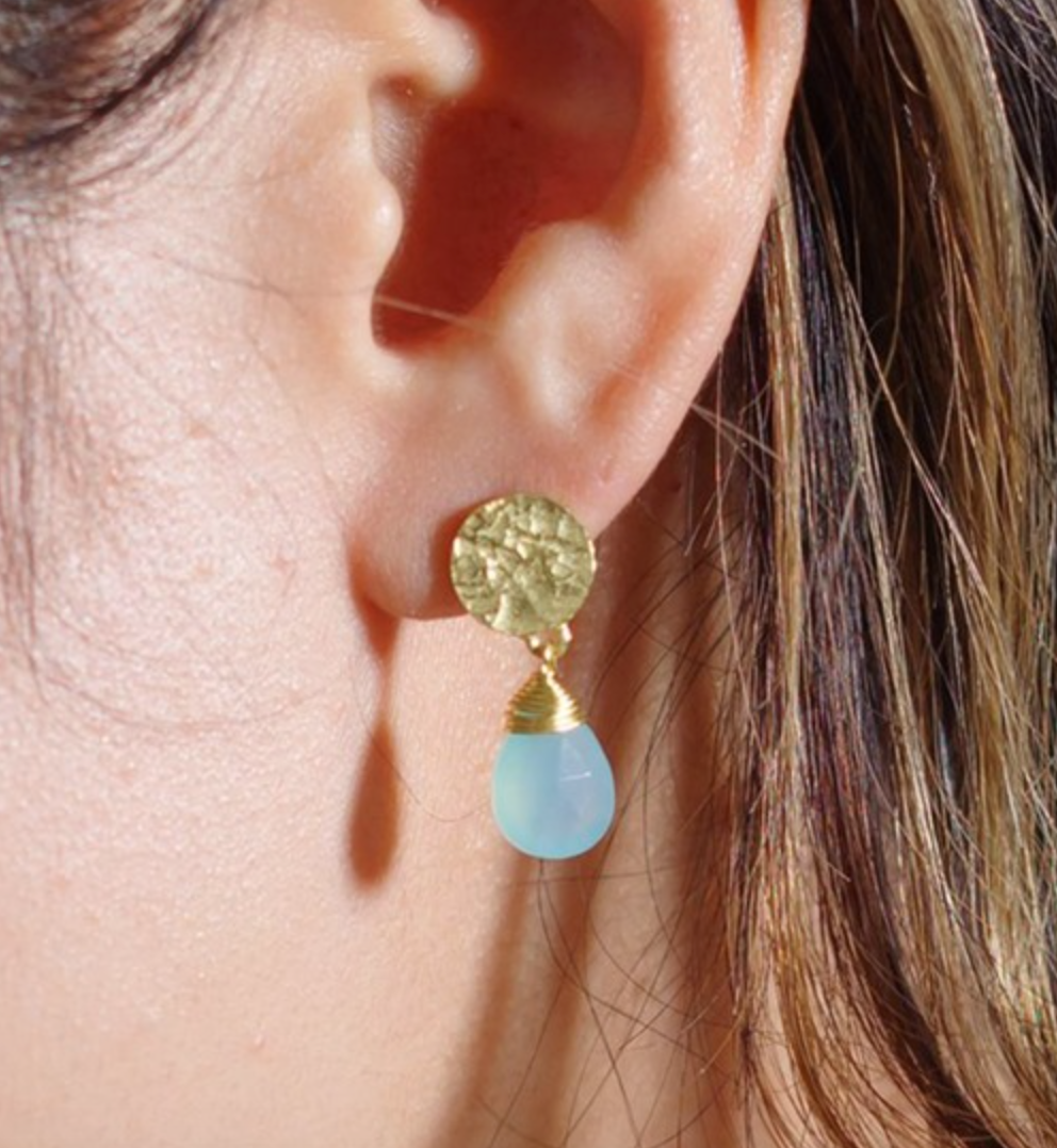 ATHENA 'Kate' スモールドロップピアス : アクアカルセドニー