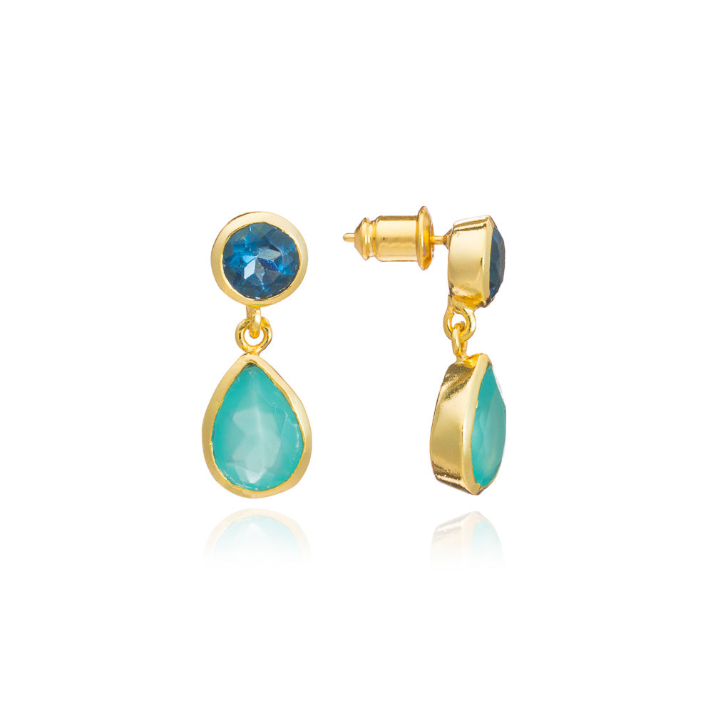 Iris ダブルジェムストーンスタッドピアス：アクアカルセドニー＆アイオライト