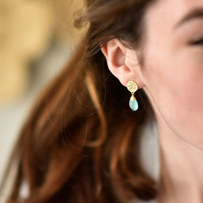 ATHENA 'Kate' スモールドロップピアス : アクアカルセドニー